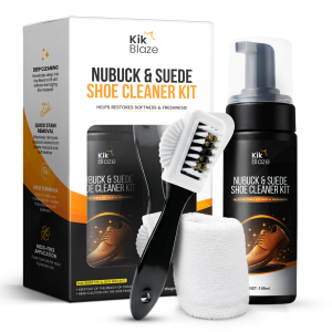 Kik Blaze Nubuck & Suede Shoe Cleaner Kit – Foam Cleaner with Brush & Microfiber Towel for Suede, Nubuck & Soft Leather (10.6 oz)