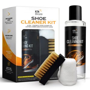 Kik Blaze Shoe Cleaner Kit – Liquid Shoe Cleaner with Brush & Microfiber Towel for Leather, Rubber, Mesh & Synthetic Shoes (9.5 oz)