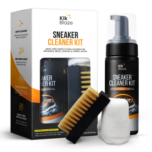 Kik Blaze Sneaker Cleaner Kit – Gentle Foam Cleaner with Brush & Microfiber Towel for Mesh, Canvas & Fabric Shoes (10.6 oz)